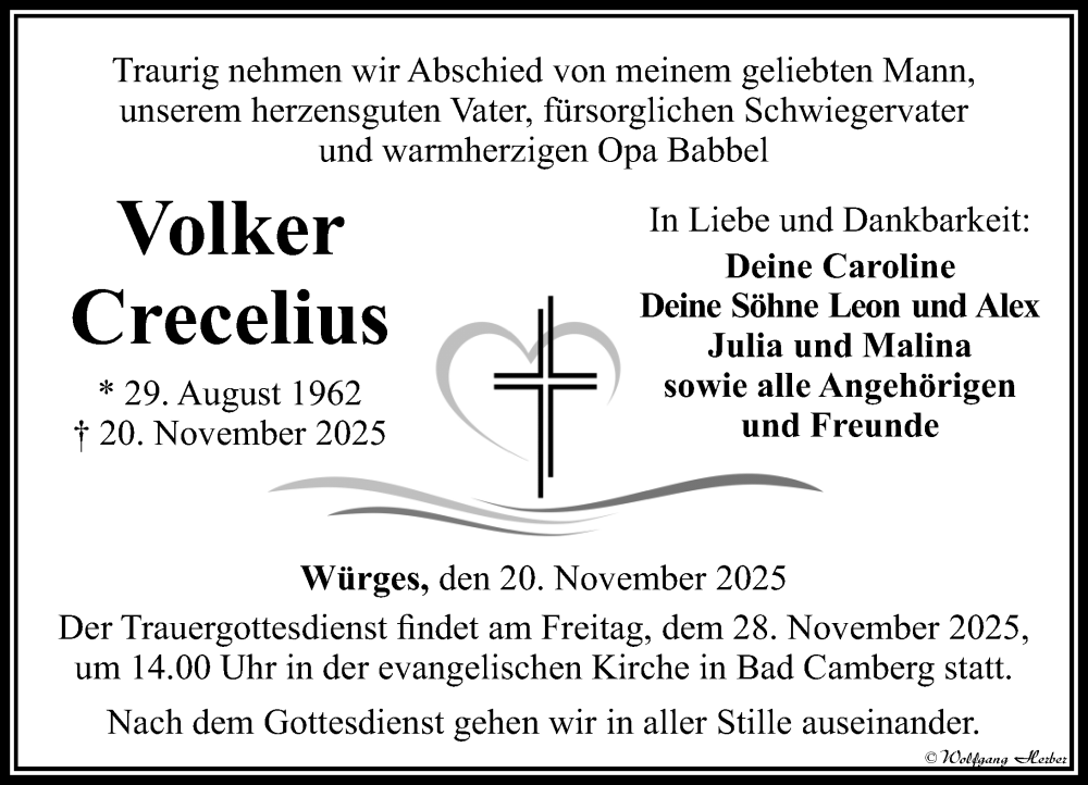  Traueranzeige für Volker Crecelius vom 27.11.2025 aus Camberger Anzeiger