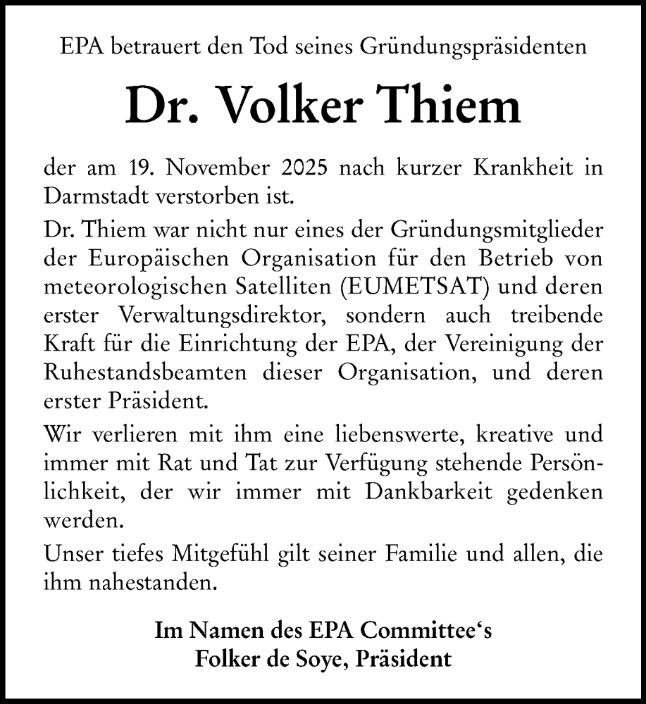  Traueranzeige für Volker Thiem vom 29.11.2025 aus Darmstädter Echo