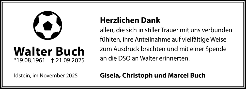  Traueranzeige für Walter Buch vom 08.11.2025 aus Idsteiner Land/Untertaunus
