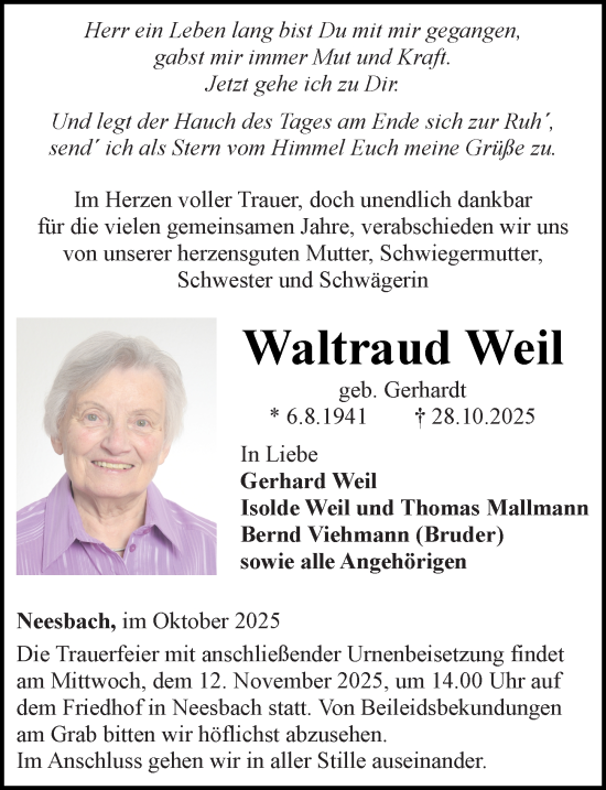 Traueranzeige von Waltraud Weil von Nassauische Neue Presse