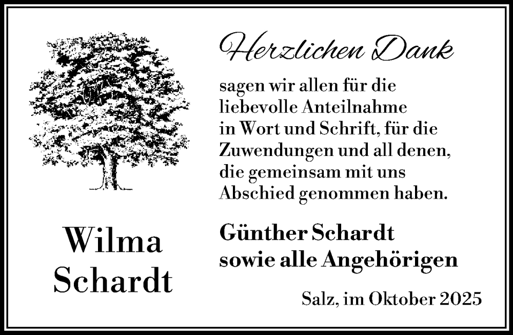  Traueranzeige für Wilma Schardt vom 08.11.2025 aus Nassauische Neue Presse