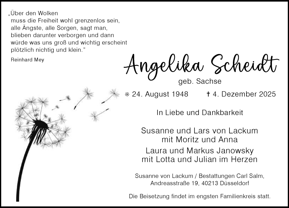 Traueranzeige für Angelika Scheidt vom 06.12.2025 aus Allgemeine Zeitung Mainz