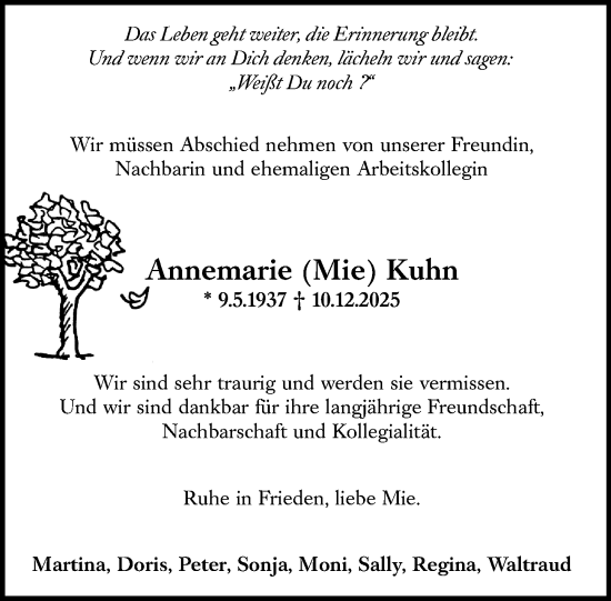 Traueranzeige von Annemarie Kuhn von Allgemeine Zeitung Mainz