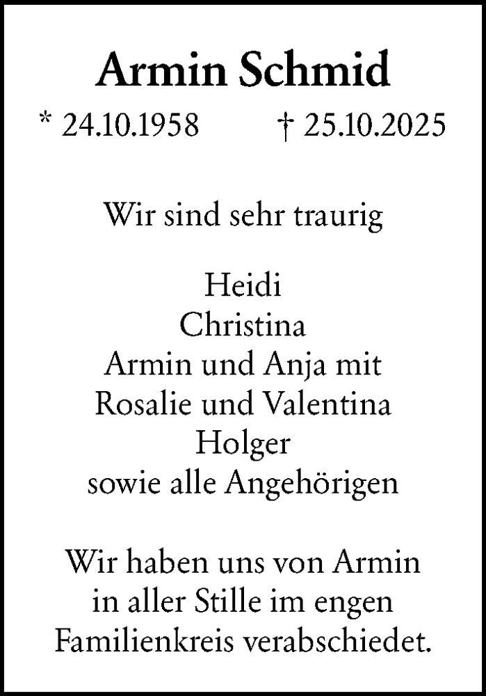  Traueranzeige für Armin Schmid vom 13.12.2025 aus Allgemeine Zeitung Mainz