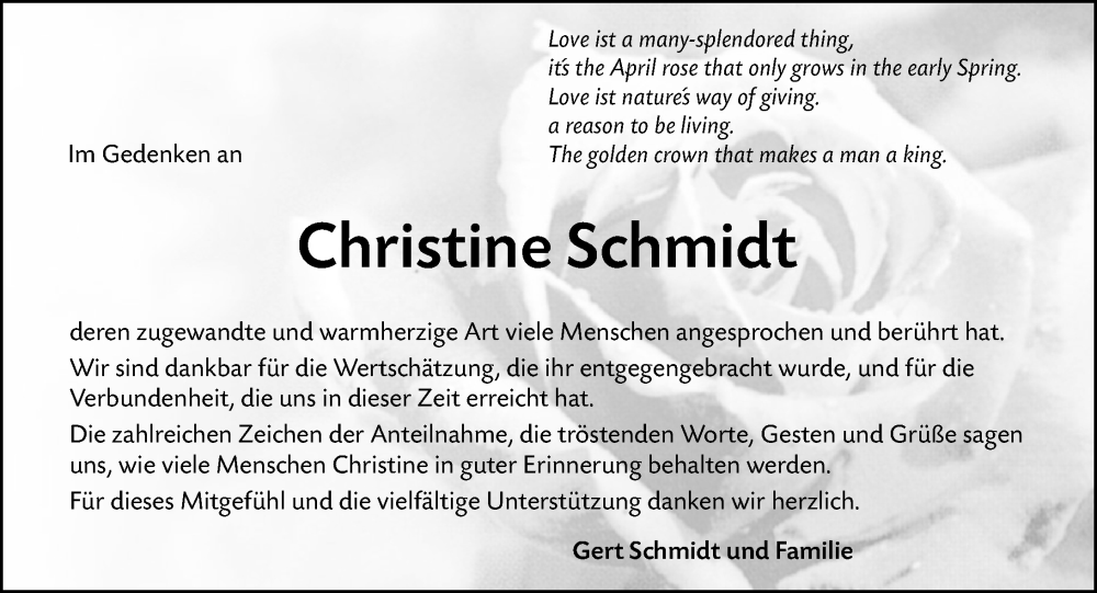  Traueranzeige für Christine Schmidt vom 20.12.2025 aus Hinterländer Anzeiger
