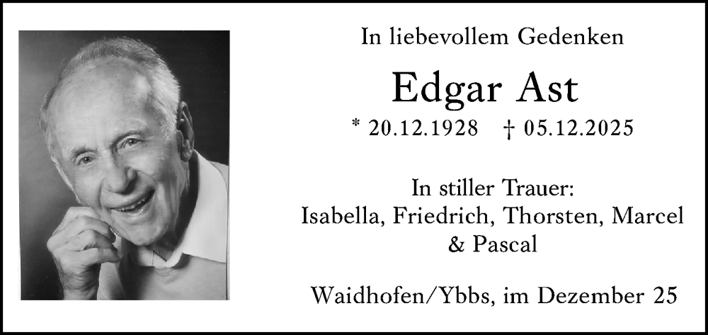  Traueranzeige für Edgar Ast vom 13.12.2025 aus Allgemeine Zeitung Mainz