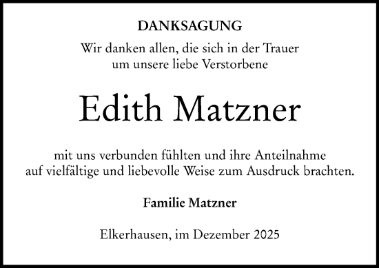 Traueranzeige von Edith Matzner von Weilburger Tageblatt