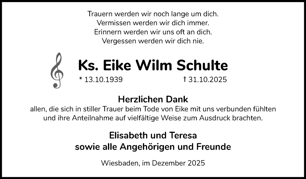  Traueranzeige für Eike Wilm Schulte vom 13.12.2025 aus Wiesbadener Kurier