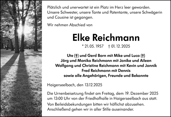 Traueranzeige von Elke Reichmann von Dill Block