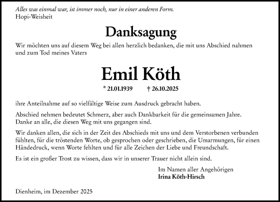 Traueranzeige von Emil Köth von Allgemeine Zeitung Mainz