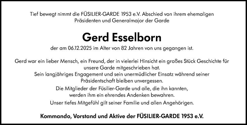  Traueranzeige für Gerd Esselborn vom 13.12.2025 aus Allgemeine Zeitung Mainz