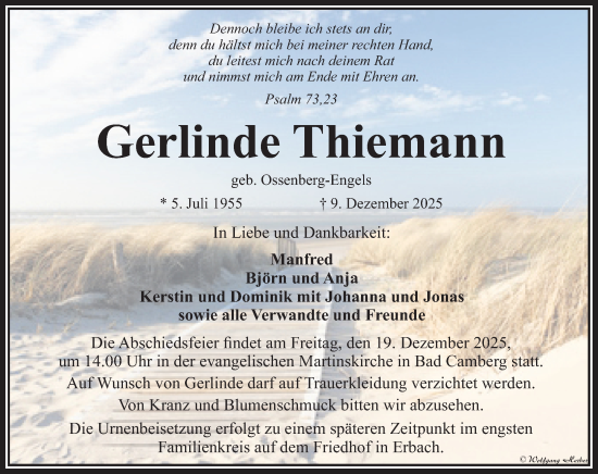 Traueranzeige von Gerlinde Thiemann von Camberger Anzeiger
