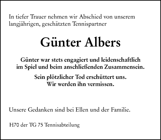 Traueranzeige von Günter Albers von Darmstädter Echo