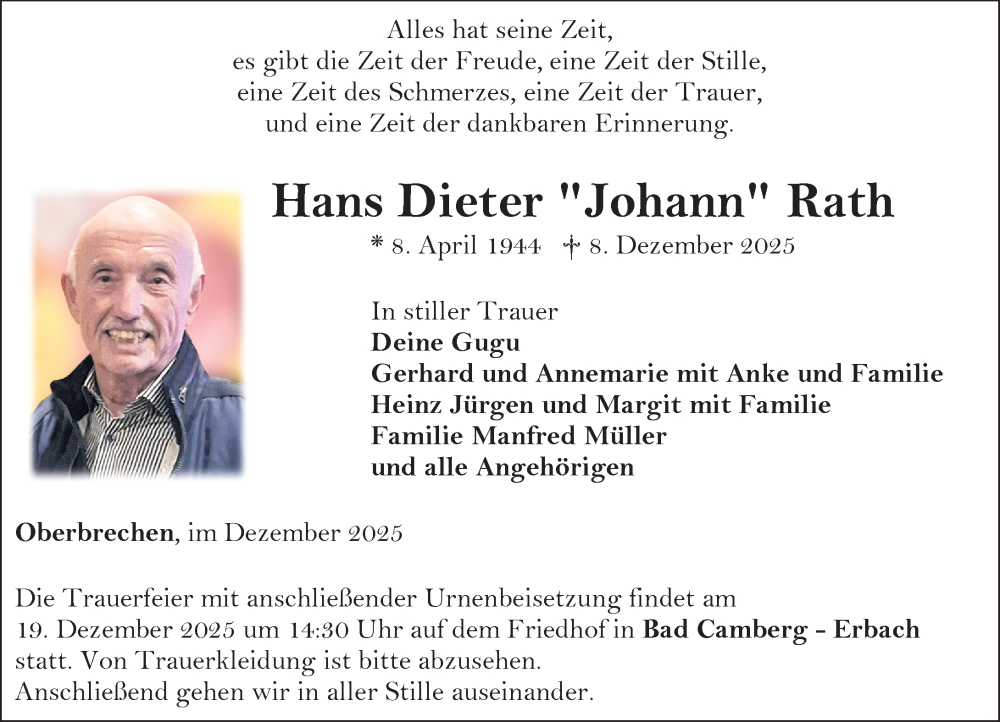  Traueranzeige für Hans Dieter Rath vom 18.12.2025 aus Camberger Anzeiger