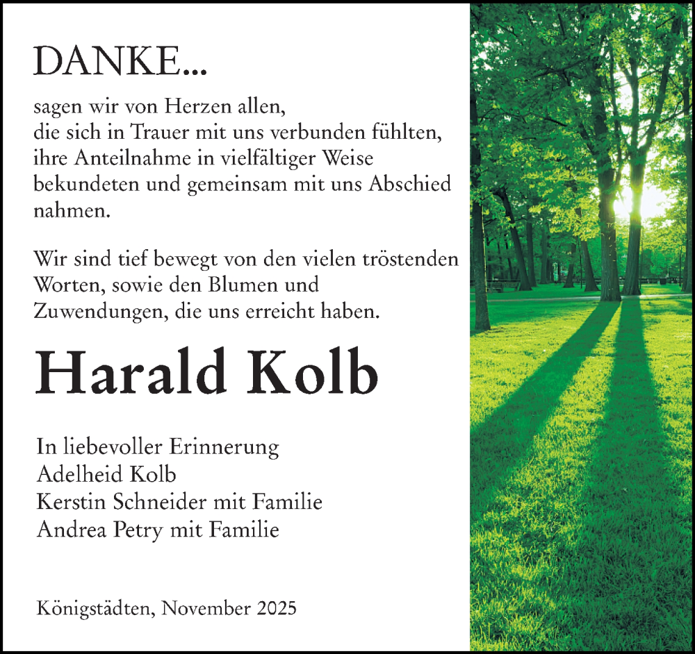  Traueranzeige für Harald Kolb vom 13.12.2025 aus Rüsselsheimer Echo