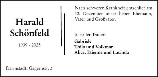 Traueranzeige von Harald Schönfeld von Darmstädter Echo