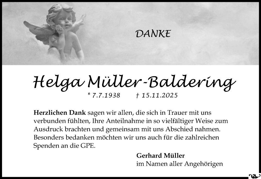  Traueranzeige für Helga Müller-Baldering vom 06.12.2025 aus Allgemeine Zeitung Mainz