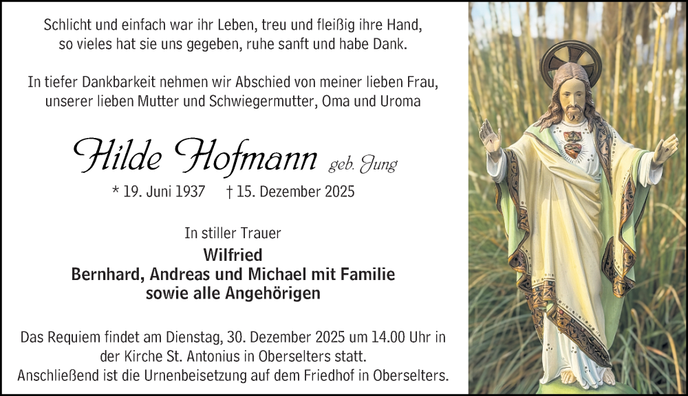  Traueranzeige für Hilde Hofmann vom 24.12.2025 aus Camberger Anzeiger