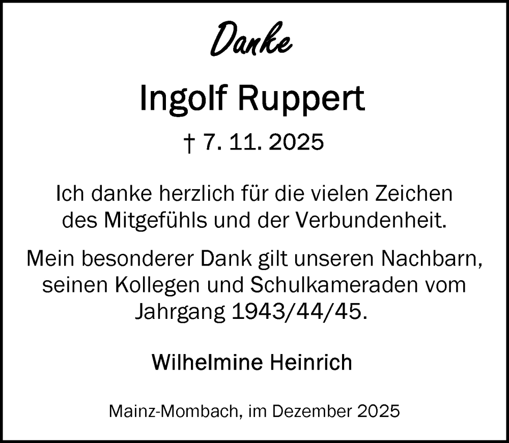  Traueranzeige für Ingolf Ruppert vom 20.12.2025 aus Allgemeine Zeitung Mainz