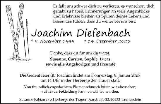 Traueranzeige von Joachim Diefenbach von Wiesbadener Kurier