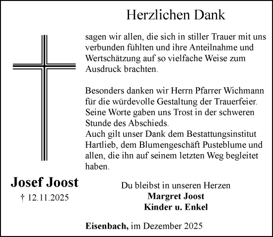 Traueranzeige von Josef Joost von Camberger Anzeiger