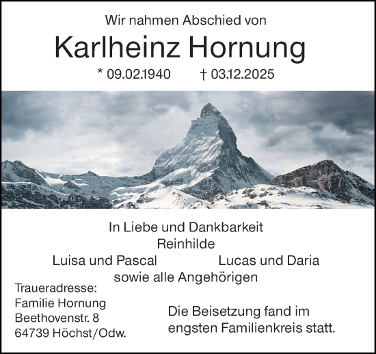 Traueranzeige von Karlheinz Hornung von Odenwälder Echo