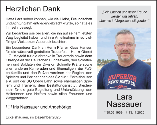 Traueranzeige von Lars Nassauer von Hinterländer Anzeiger