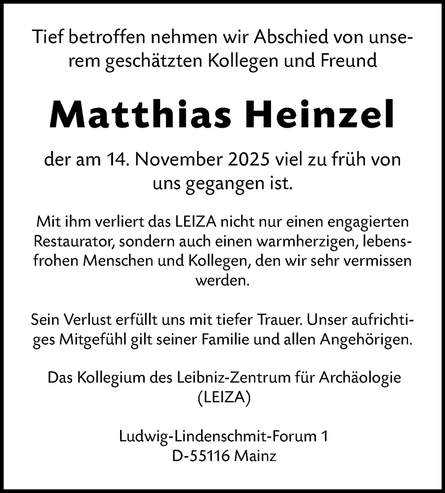  Traueranzeige für Matthias Heinzel vom 10.12.2025 aus Allgemeine Zeitung Mainz