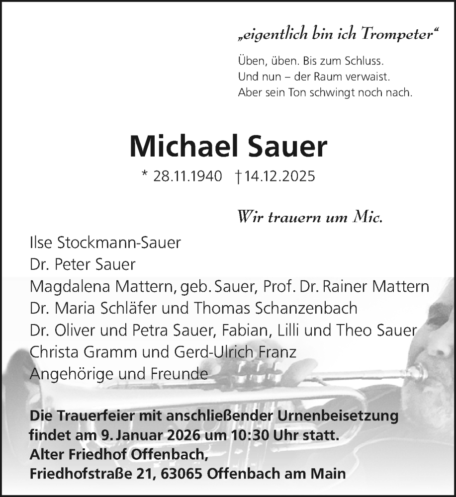  Traueranzeige für Michael Sauer vom 20.12.2025 aus Darmstädter Echo
