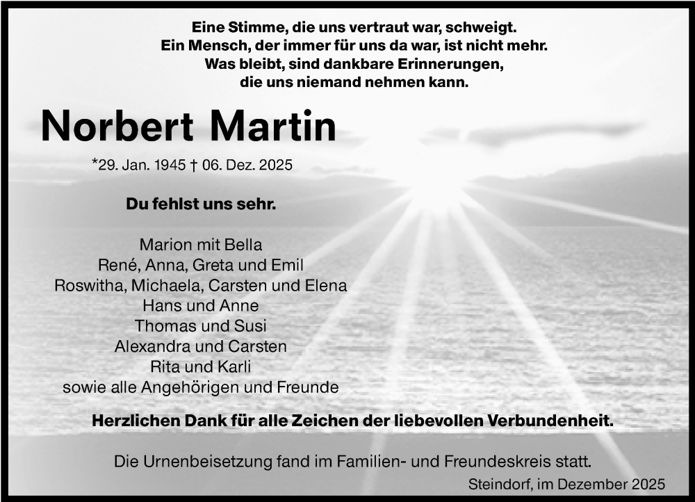  Traueranzeige für Norbert Martin vom 22.12.2025 aus Wetzlarer Neue Zeitung