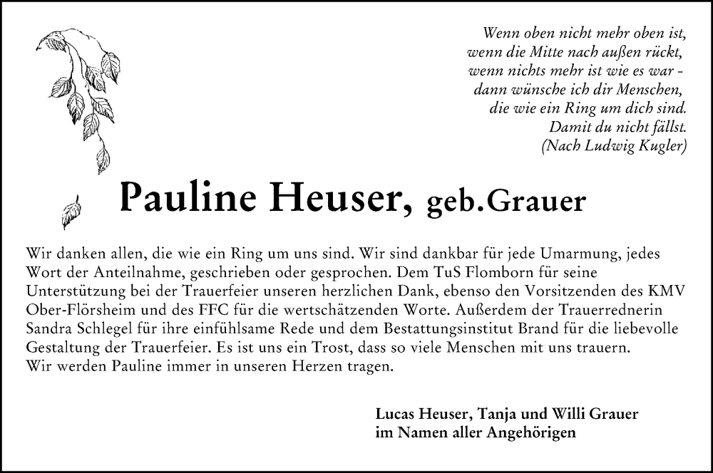  Traueranzeige für Pauline Heuser vom 20.12.2025 aus Allgemeine Zeitung Alzey