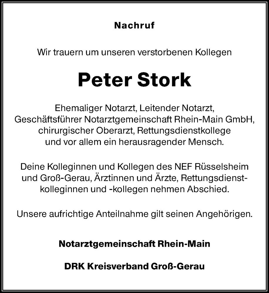  Traueranzeige für Peter Stork vom 13.12.2025 aus Rüsselsheimer Echo