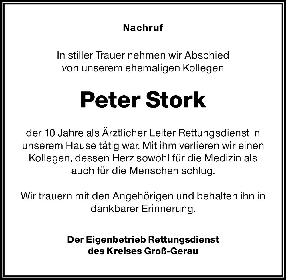  Traueranzeige für Peter Stork vom 13.12.2025 aus Rüsselsheimer Echo