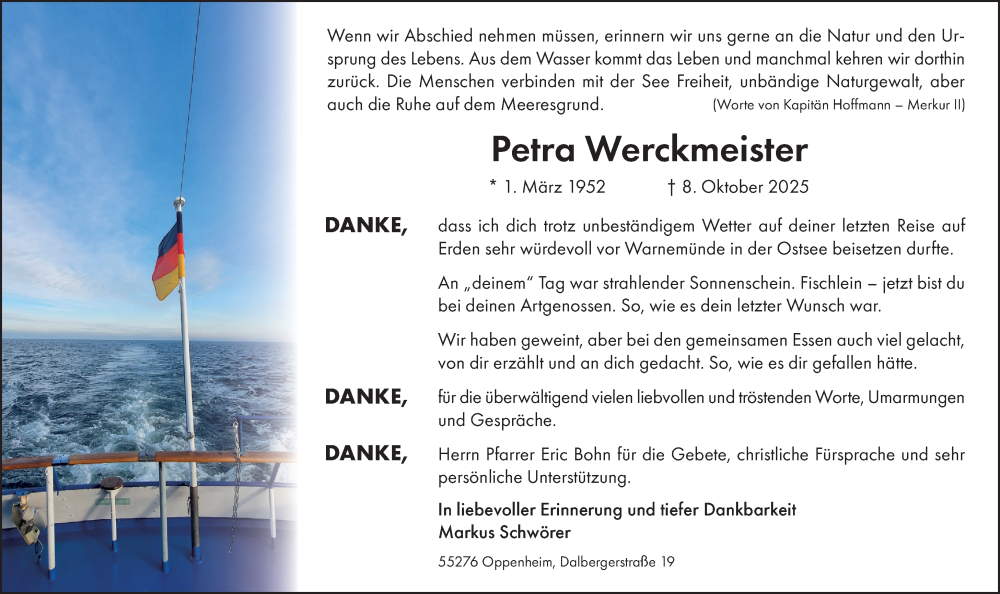  Traueranzeige für Petra Werckmeister vom 20.12.2025 aus Allgemeine Zeitung Mainz