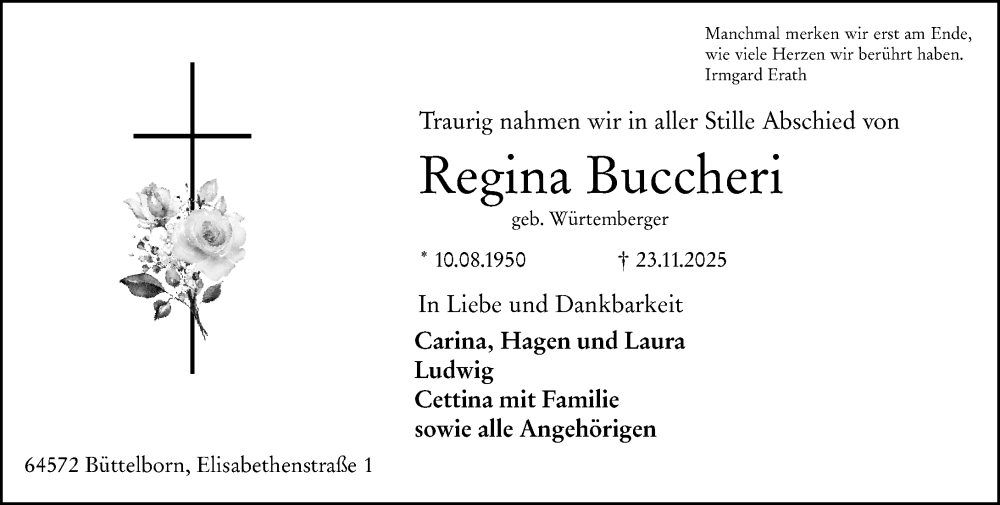  Traueranzeige für Regina Buccheri vom 13.12.2025 aus Groß-Gerauer Echo