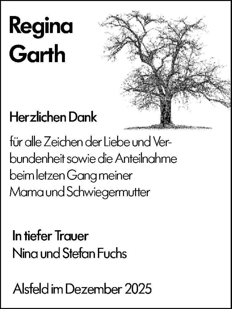  Traueranzeige für Regina Garth vom 13.12.2025 aus Dill Block