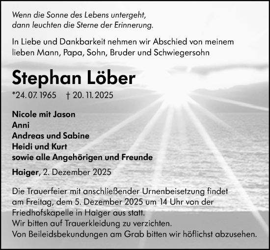 Traueranzeige von Stephan Löber von Dill Block