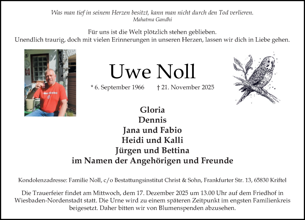  Traueranzeige für Uwe Noll vom 06.12.2025 aus Wiesbadener Kurier