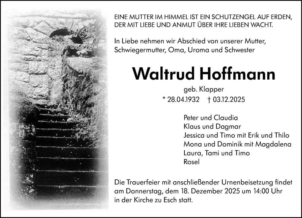  Traueranzeige für Waltrud Hoffmann vom 11.12.2025 aus Camberger Anzeiger