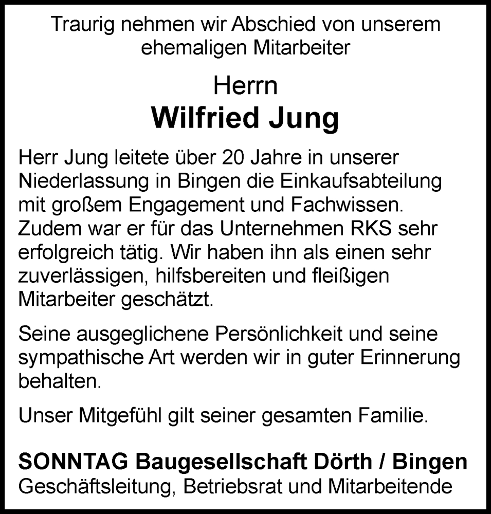  Traueranzeige für Wilfried Jung vom 06.12.2025 aus Allgemeine Zeitung Rheinhessen-Nahe
