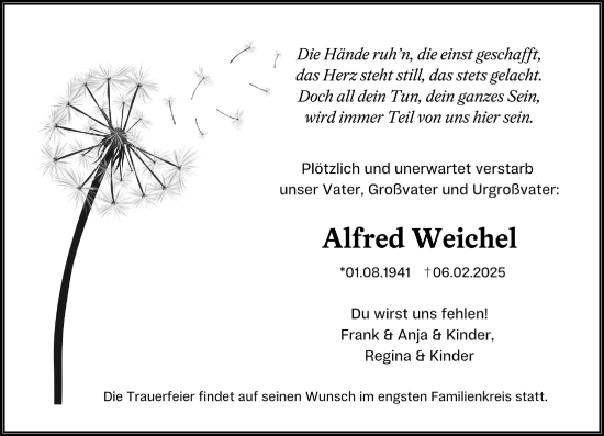 Traueranzeige von Alfred Weichel von Camberger Anzeiger