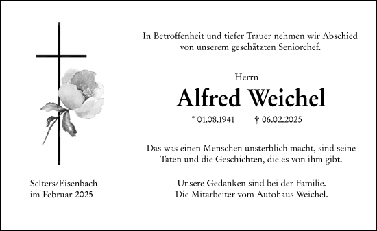 Traueranzeige von Alfred Weichel von Camberger Anzeiger