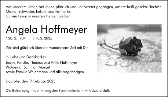 Traueranzeige von Angela Hoffmeyer von Hinterländer Anzeiger