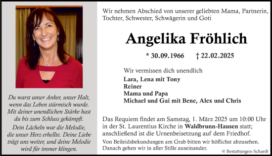 Traueranzeige von Angelika Fröhlich von Nassauische Neue Presse