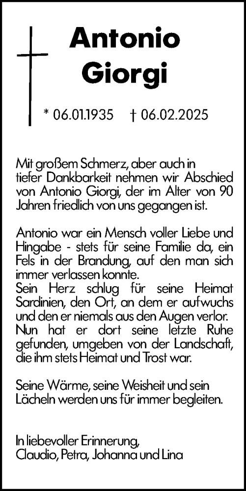 Traueranzeige von Antonio Giorgi von Darmstädter Echo