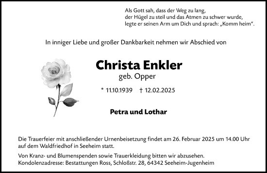 Traueranzeige von Christa Enkler von Darmstädter Echo