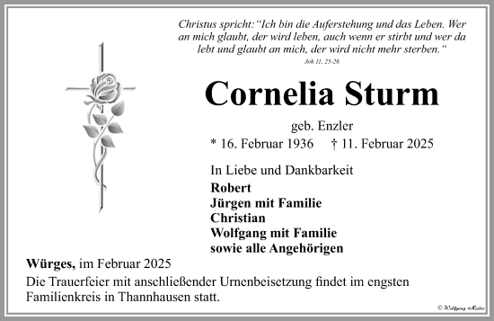 Traueranzeige von Cornelia Sturm von Camberger Anzeiger