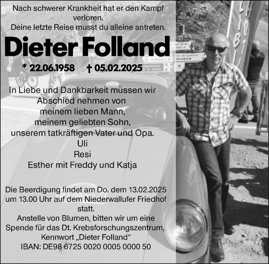 Traueranzeige von Dieter Folland von Wiesbadener Kurier