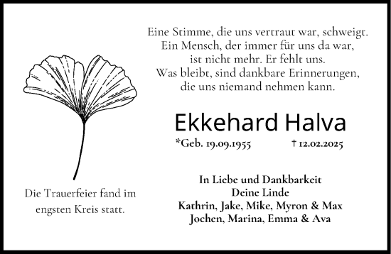 Traueranzeige von Ekkehard Halva von Darmstädter Echo