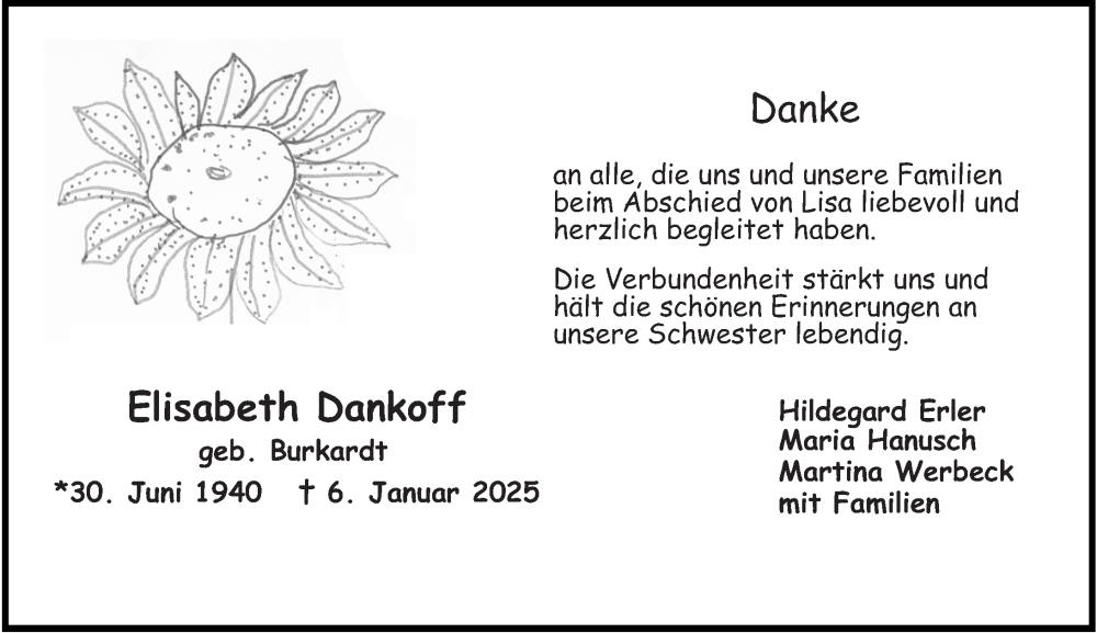  Traueranzeige für Elisabeth Dankoff vom 08.02.2025 aus Wiesbadener Kurier